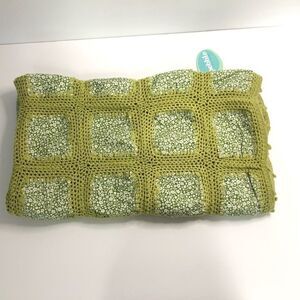 Pebble‎ Child Green Crochet Floral Patchwork Baby Blanket 100% Cotton Handmade